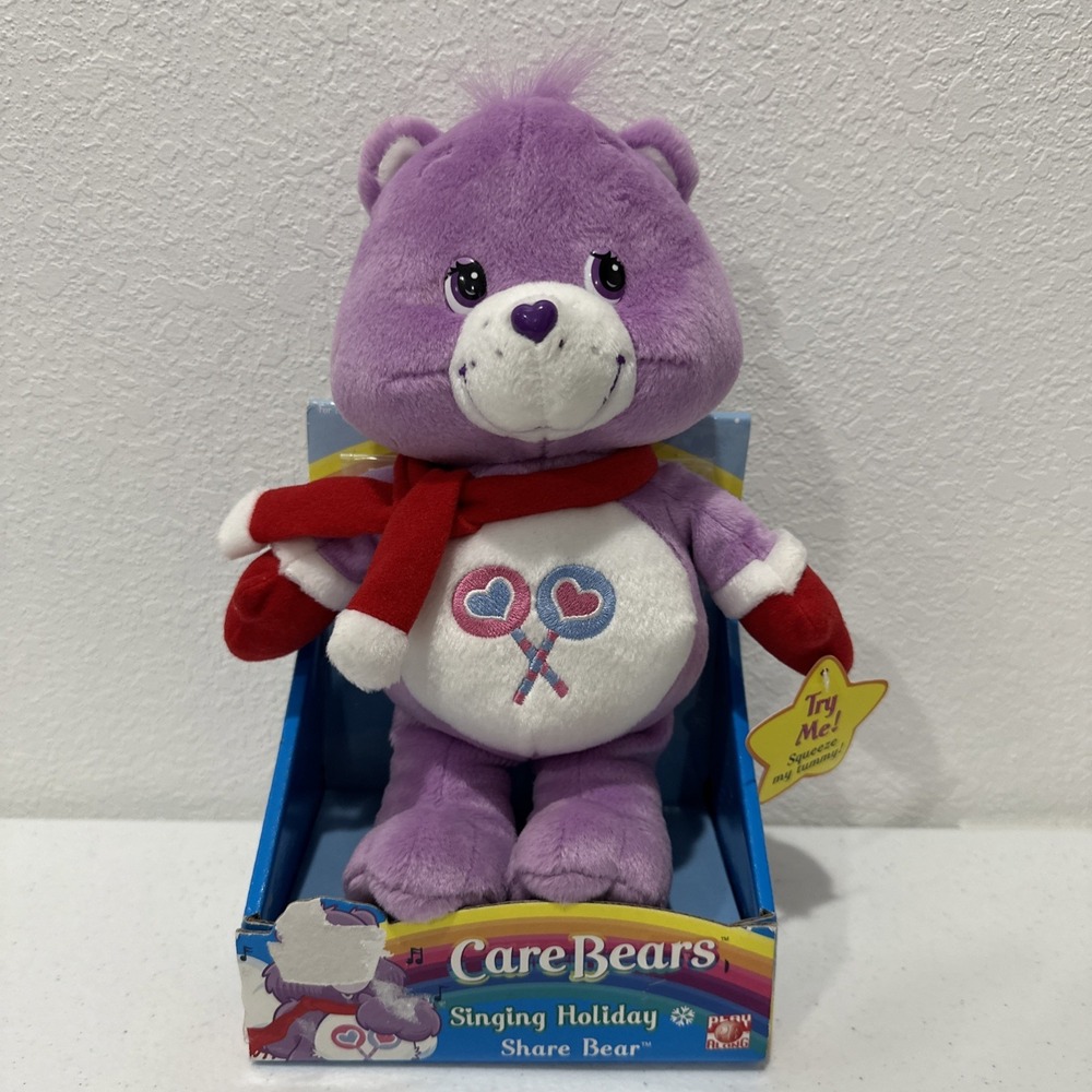 Care Bears 10" Singing Holiday Share Bear 2004 With All Tags In Box jiggle bell